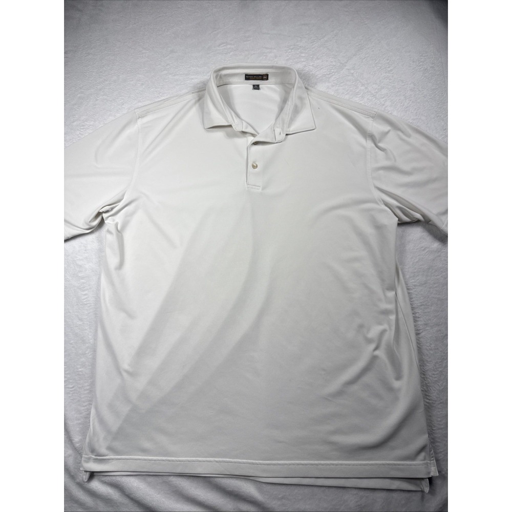 Peter Millar Polo Shirt Men XL White Solid Summer Comfort Golf Stretch EUC Logo